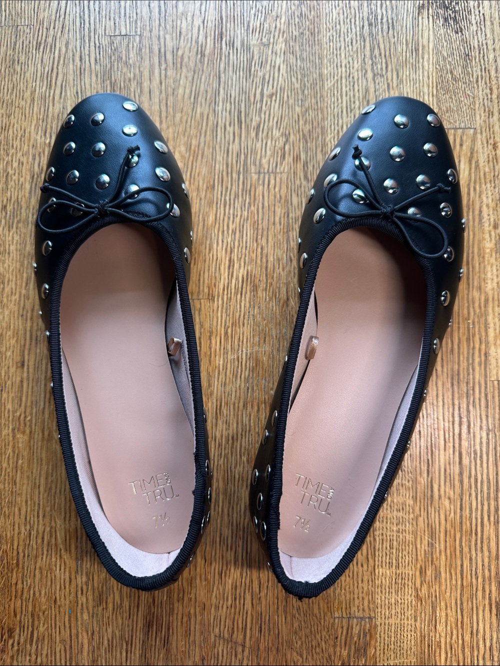 Time and Tru Black Studded Bow Ballet Flats